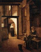 Pieter de Hooch Woman Peeling Vegetables in the Back Room of a Dutch House oil painting on canvas
